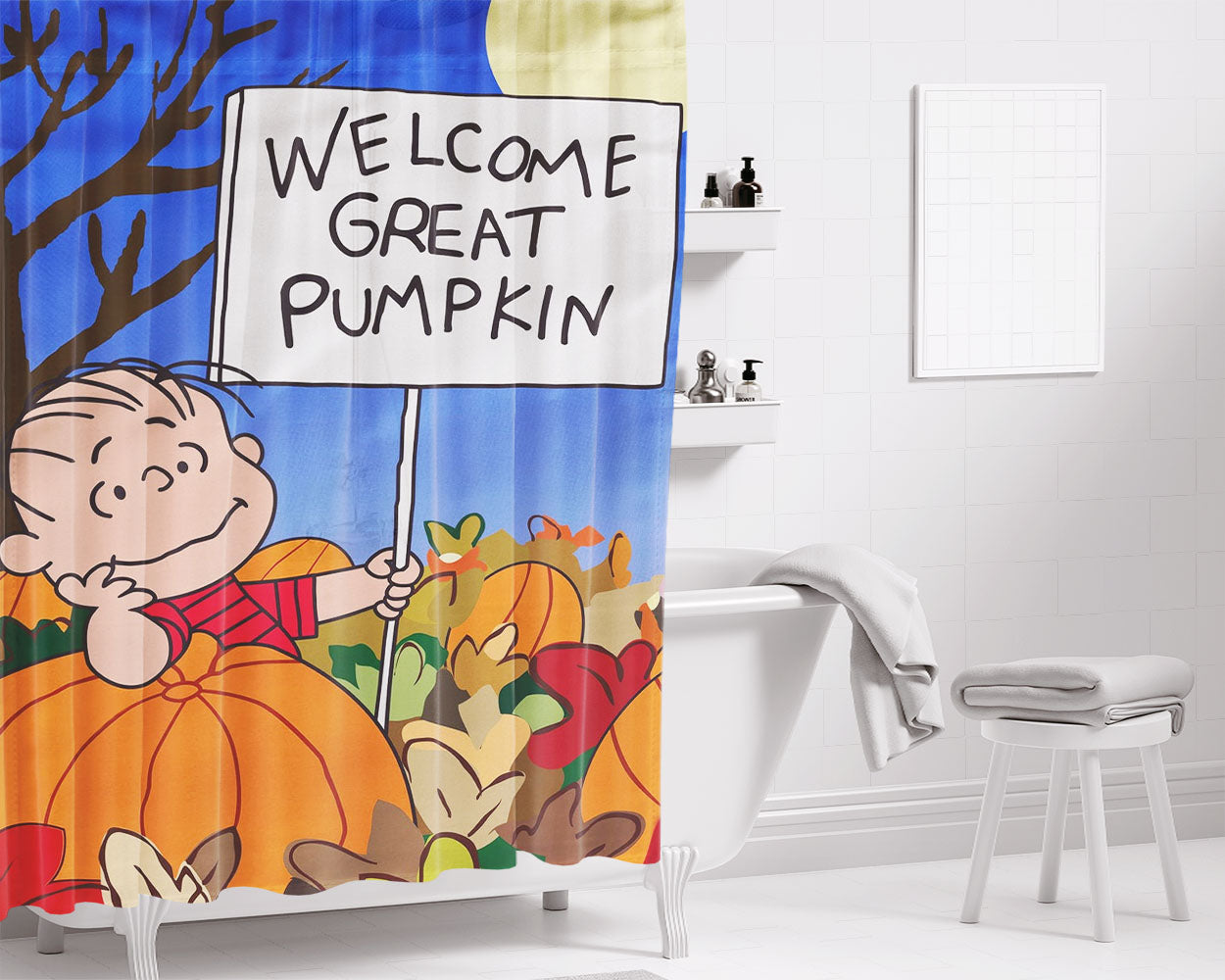 Peanuts Great Pumpkin Bathroom Shower Curtain Fabric Waterproof | 66 X 72 Inch