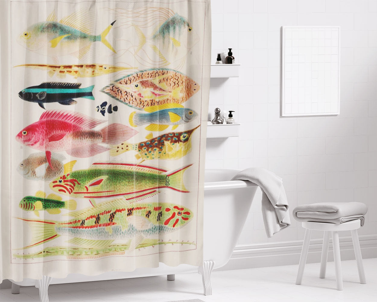 Fish Bathroom Shower Curtain Fabric Waterproof | 66 X 72 Inch