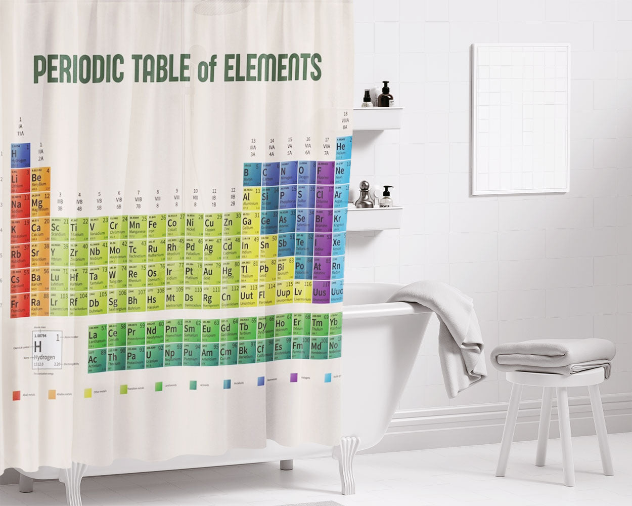 Periodic Table Bathroom Shower Curtain Fabric Waterproof | 66 X 72 Inch