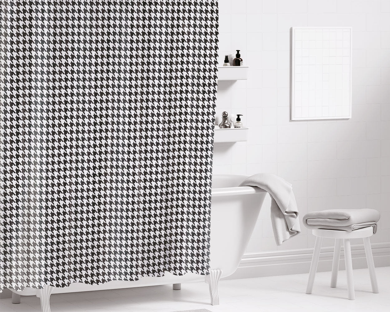 Black And White Fabric Bathroom Shower Curtain Fabric Waterproof | 66 X 72 Inch