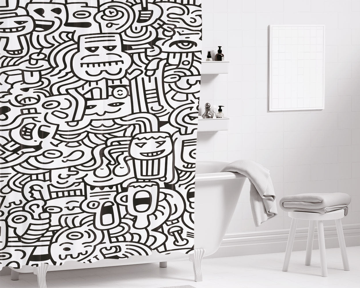 Doodles 1 Bathroom Shower Curtain Fabric Waterproof | 66 X 72 Inch