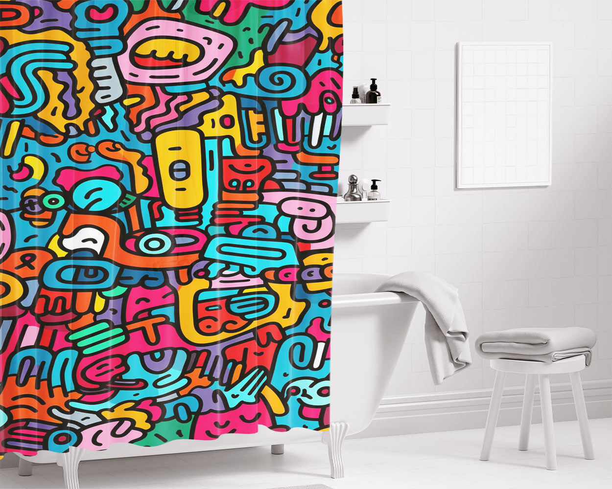 Doodles 2 Bathroom Shower Curtain Fabric Waterproof | 66 X 72 Inch