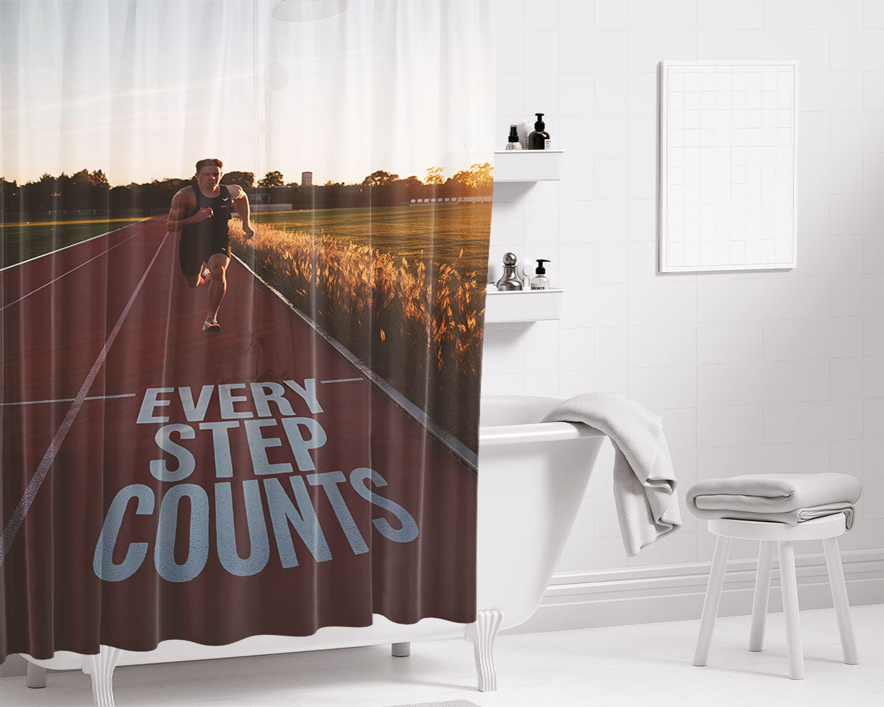 Every Step Counts Bathroom Shower Curtain Fabric Waterproof | 66 X 72 Inch