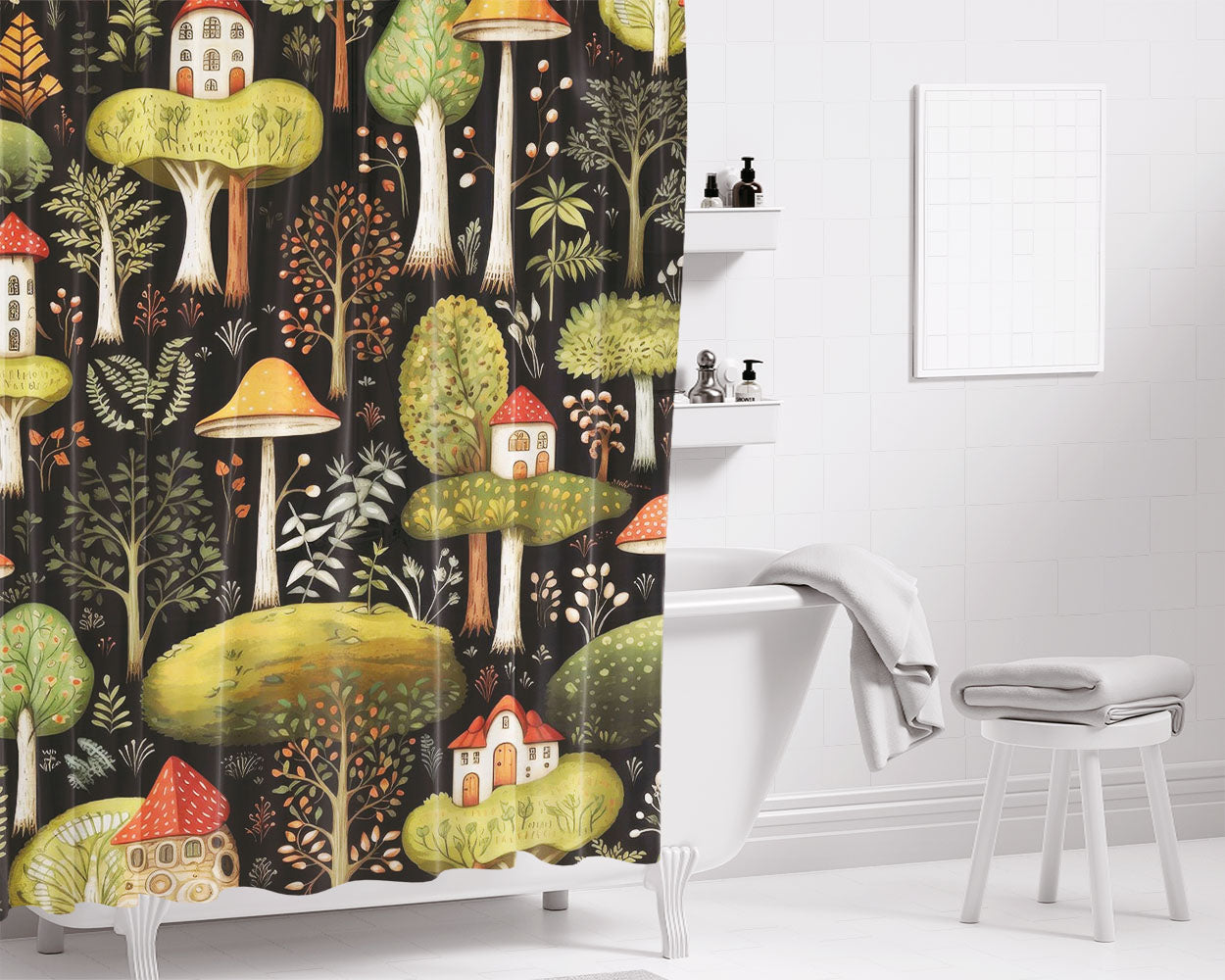 Mystical Enchanted Forest Bathroom Shower Curtain Fabric Waterproof | 66 X 72 Inch