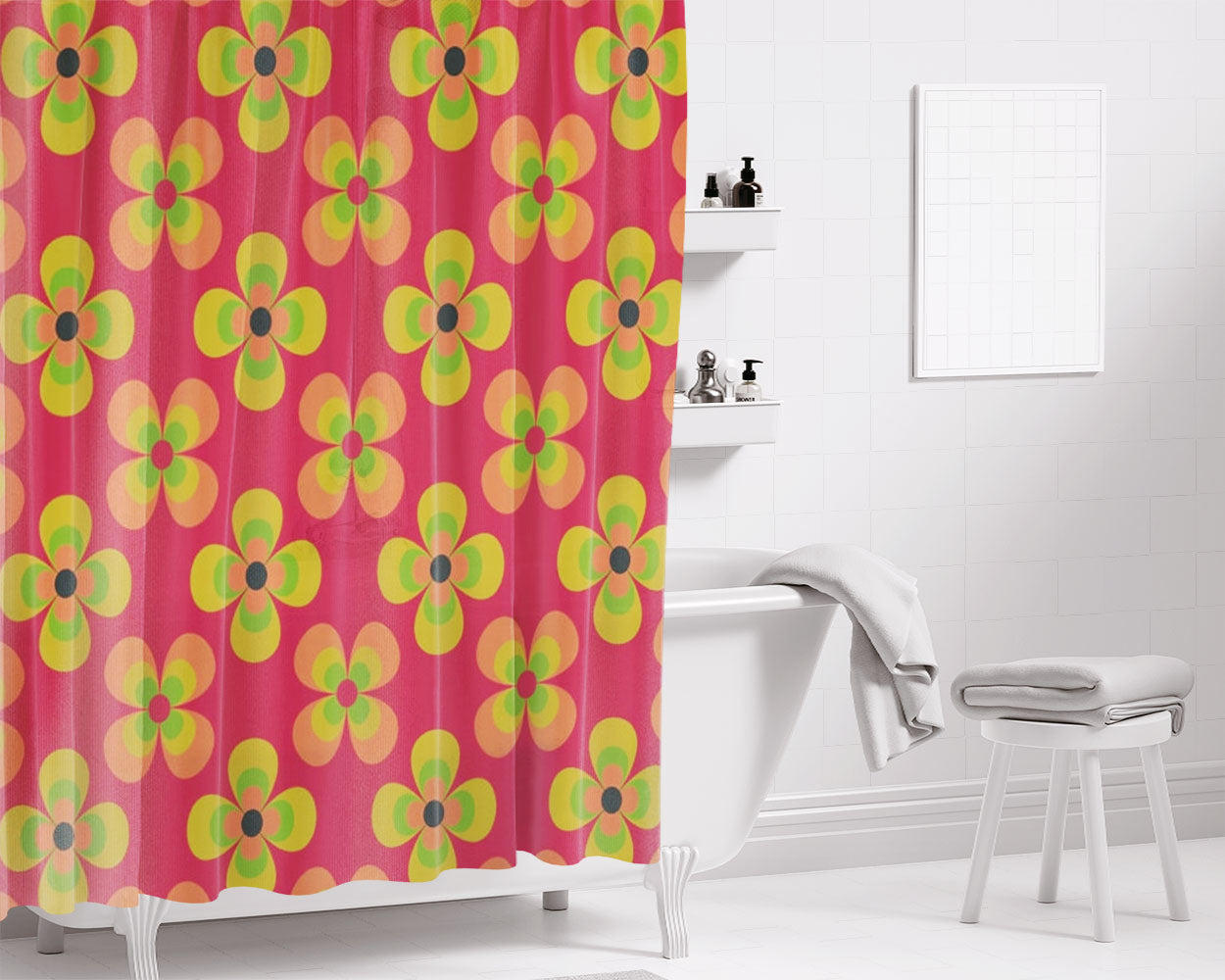 Retro Floral Bathroom Shower Curtain Fabric Waterproof | 66 X 72 Inch