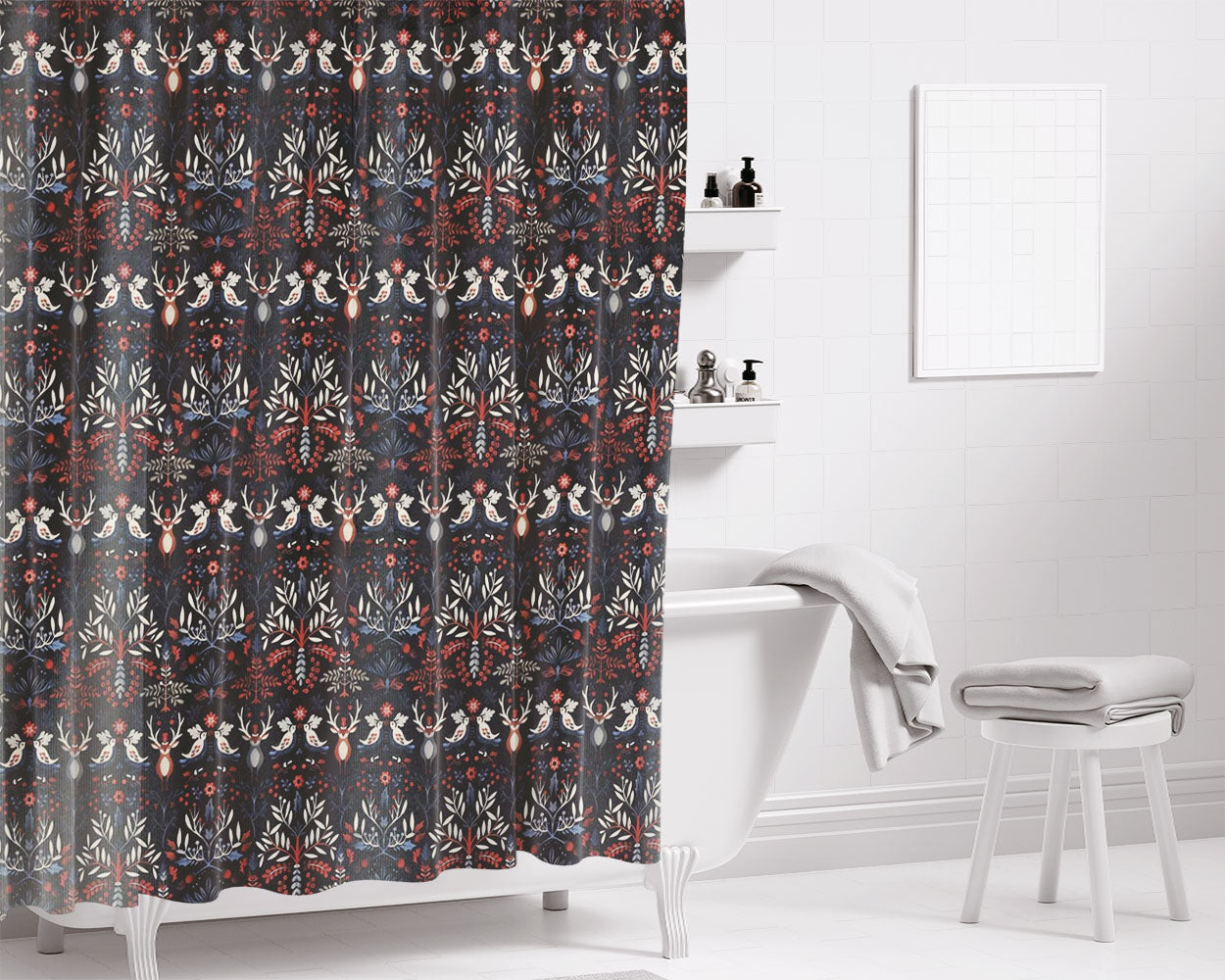 Scandinavian Bathroom Shower Curtain Fabric Waterproof | 66 X 72 Inch
