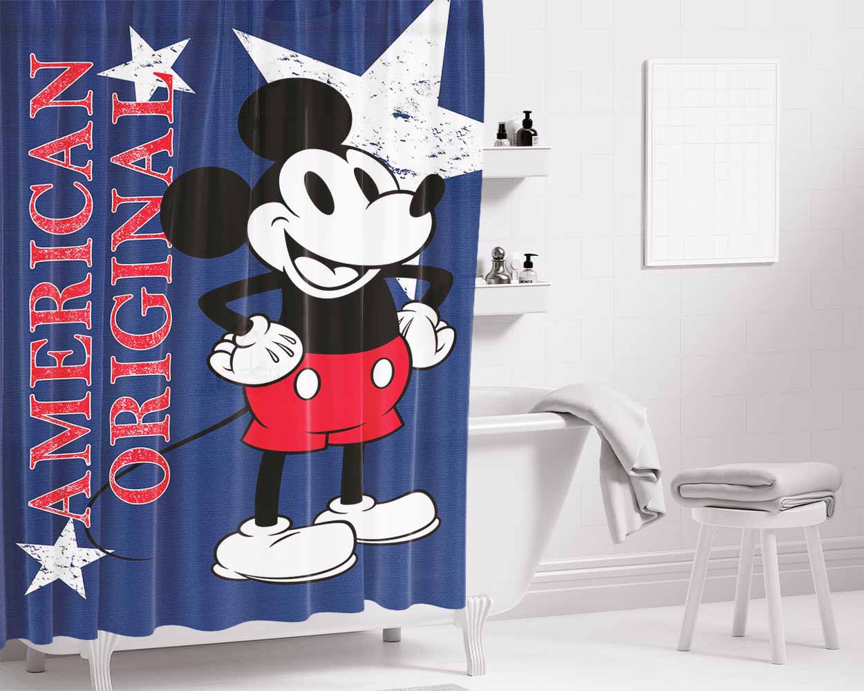 American Original Mickey Bathroom Shower Curtain Fabric Waterproof | 66 X 72 Inch
