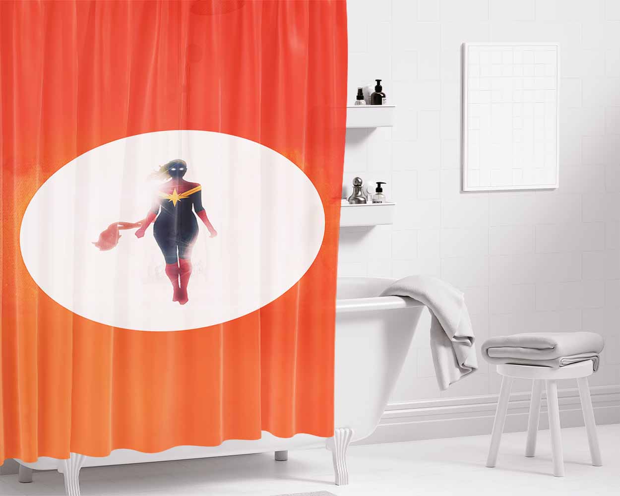 Captain Marvel Movie Comics Minimalist Bathroom Shower Curtain Fabric Waterproof | 66 X 72 Inch