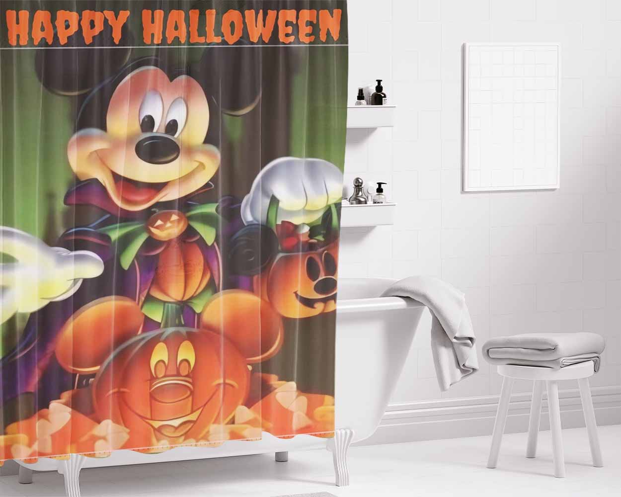 Disney Mickey Mouse Halloween Bathroom Shower Curtain Fabric Waterproof | 66 X 72 Inch