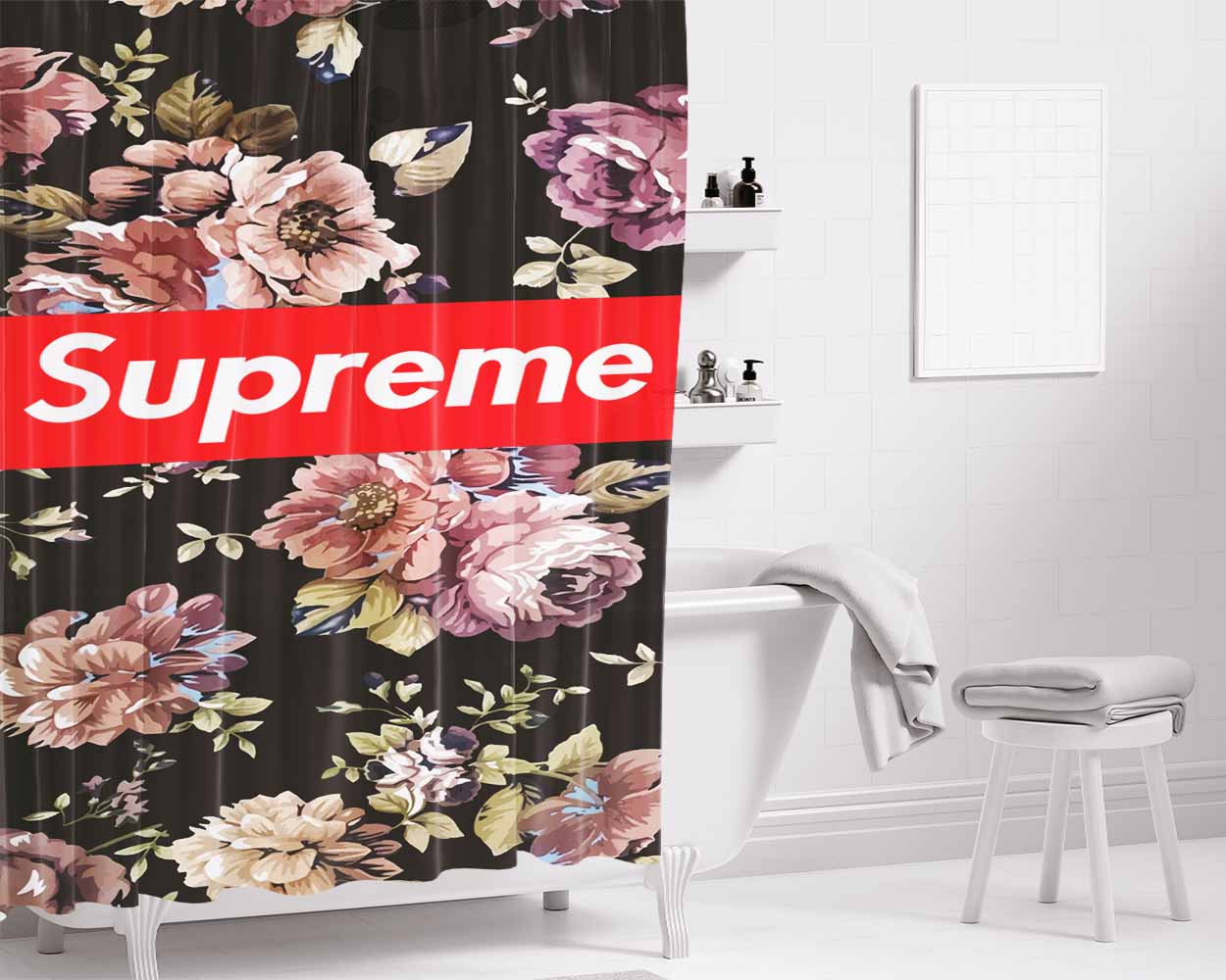 Floral Supreme Bathroom Shower Curtain Fabric Waterproof | 66 X 72 Inch