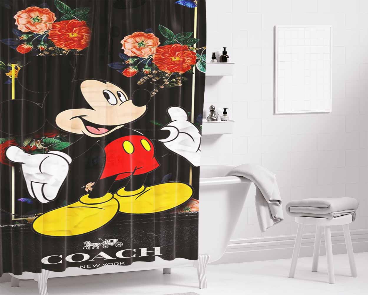 Flowers Coach Mickey Mouse New 49 Bathroom Shower Curtain Fabric Waterproof | 66 X 72 Inch