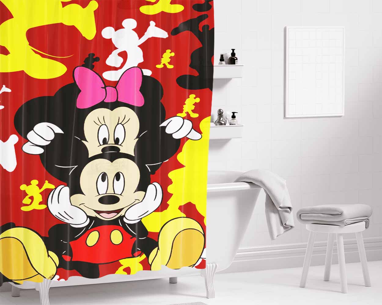 Funny Mickey And Minnie Bathroom Shower Curtain Fabric Waterproof | 66 X 72 Inch