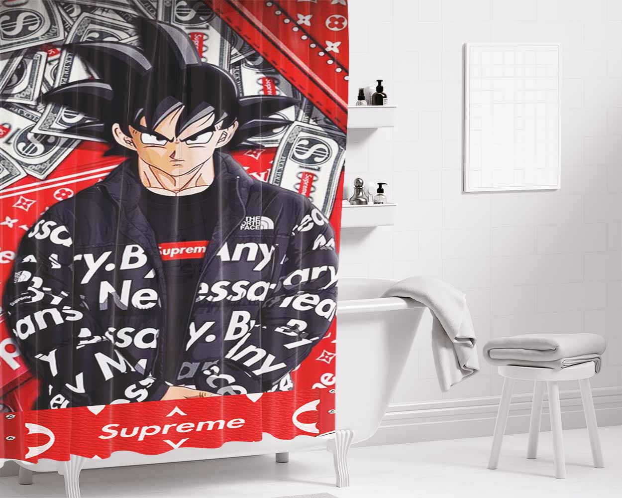 Goku In Supreme Louis Vuitton Mode Bathroom Shower Curtain Fabric Waterproof | 66 X 72 Inch