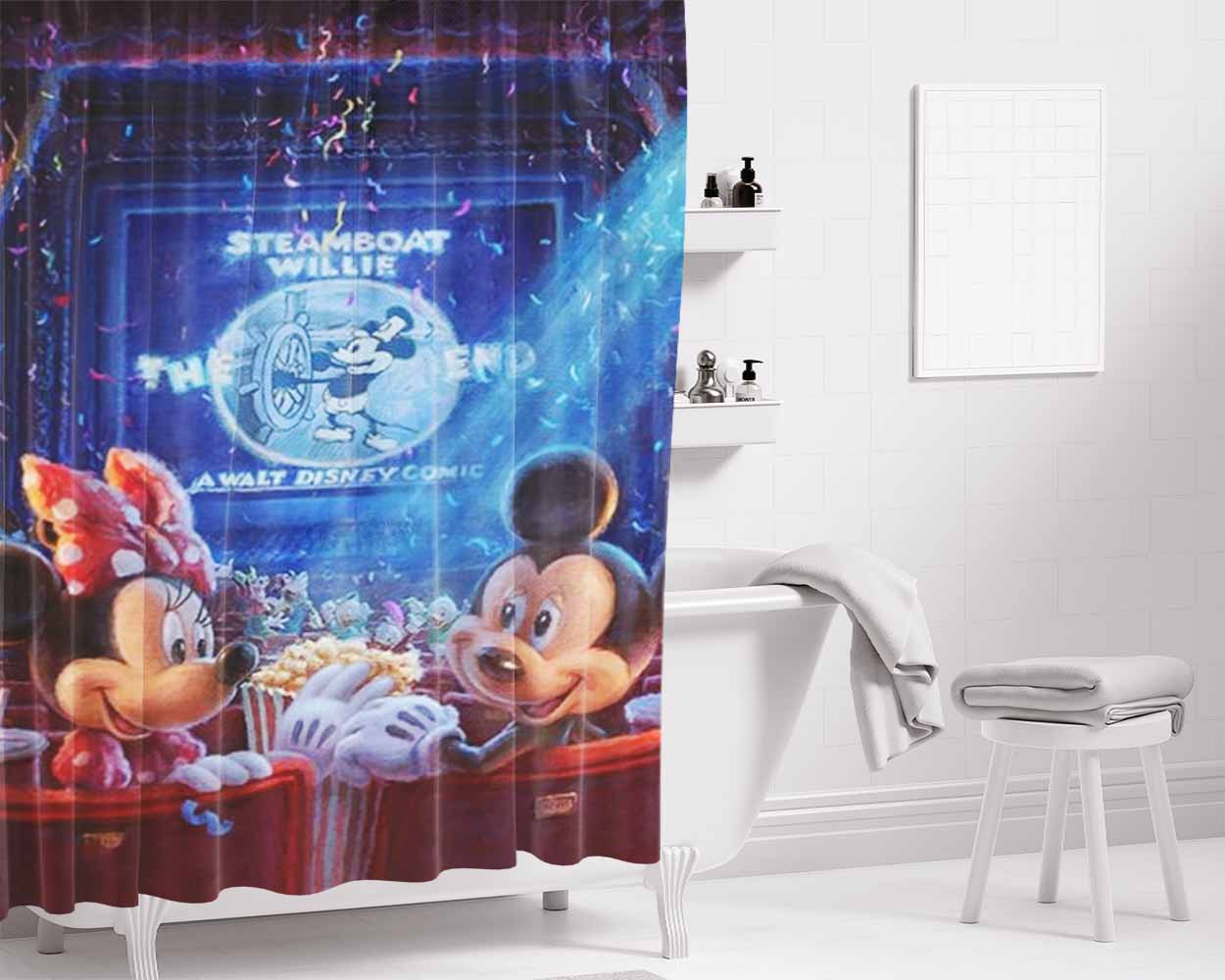 Mickey & Pluto Welcome Friends Bathroom Shower Curtain Fabric Waterproof | 66 X 72 Inch