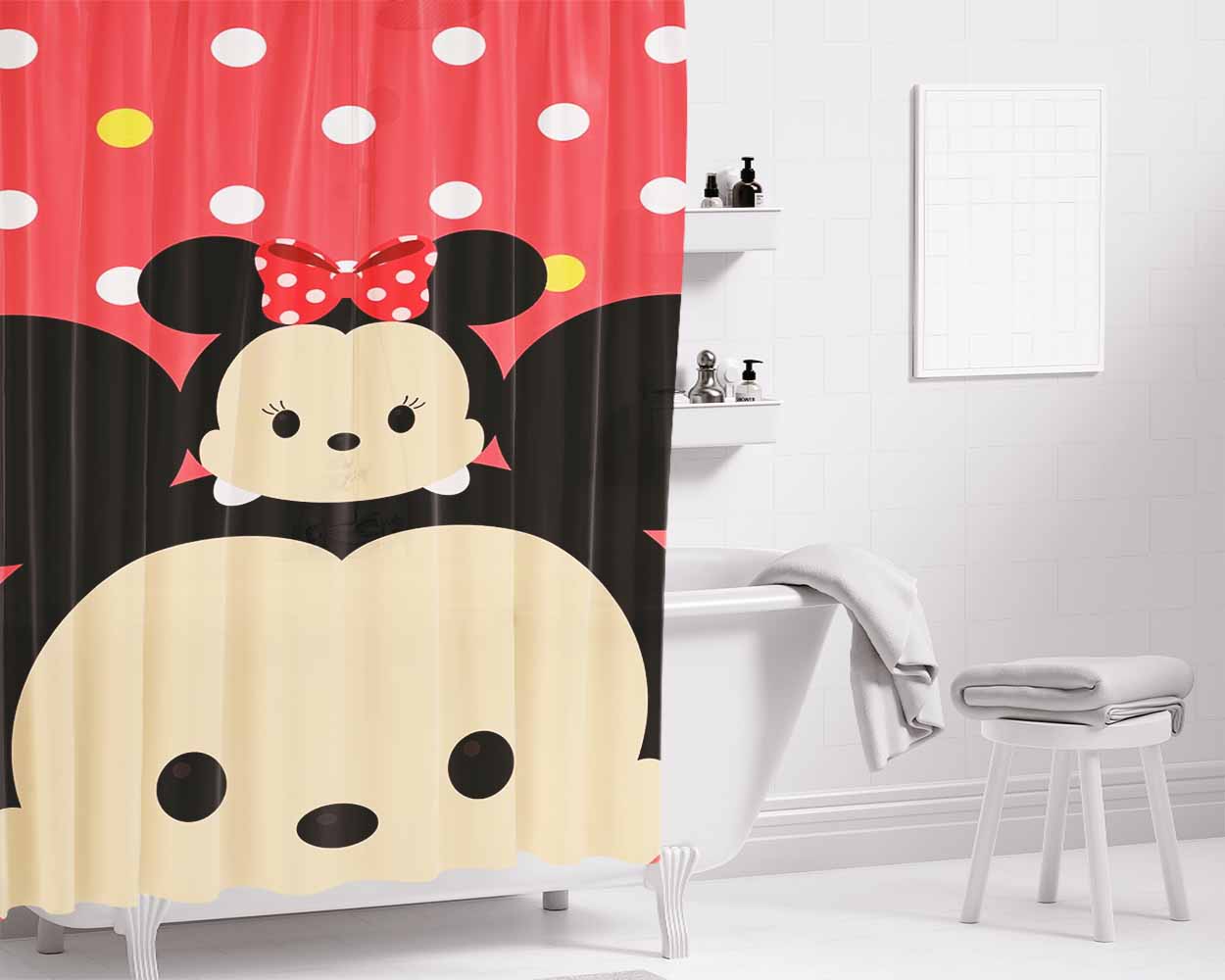 Mickey And Minnie Mouse Tsum-Tsum Bathroom Shower Curtain Fabric Waterproof | 66 X 72 Inch