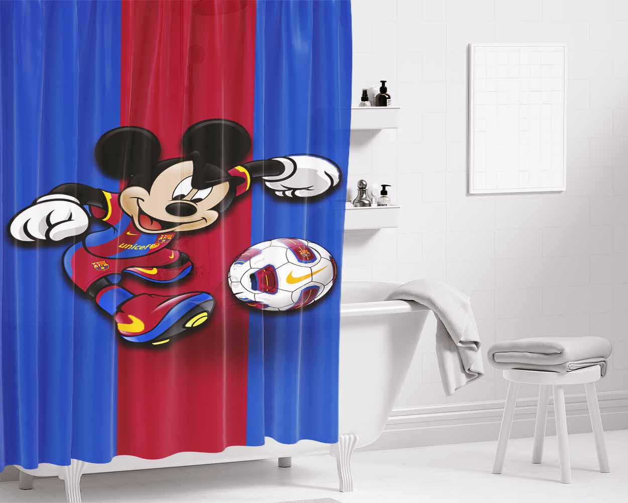 Mickey Barcelona Bathroom Shower Curtain Fabric Waterproof | 66 X 72 Inch