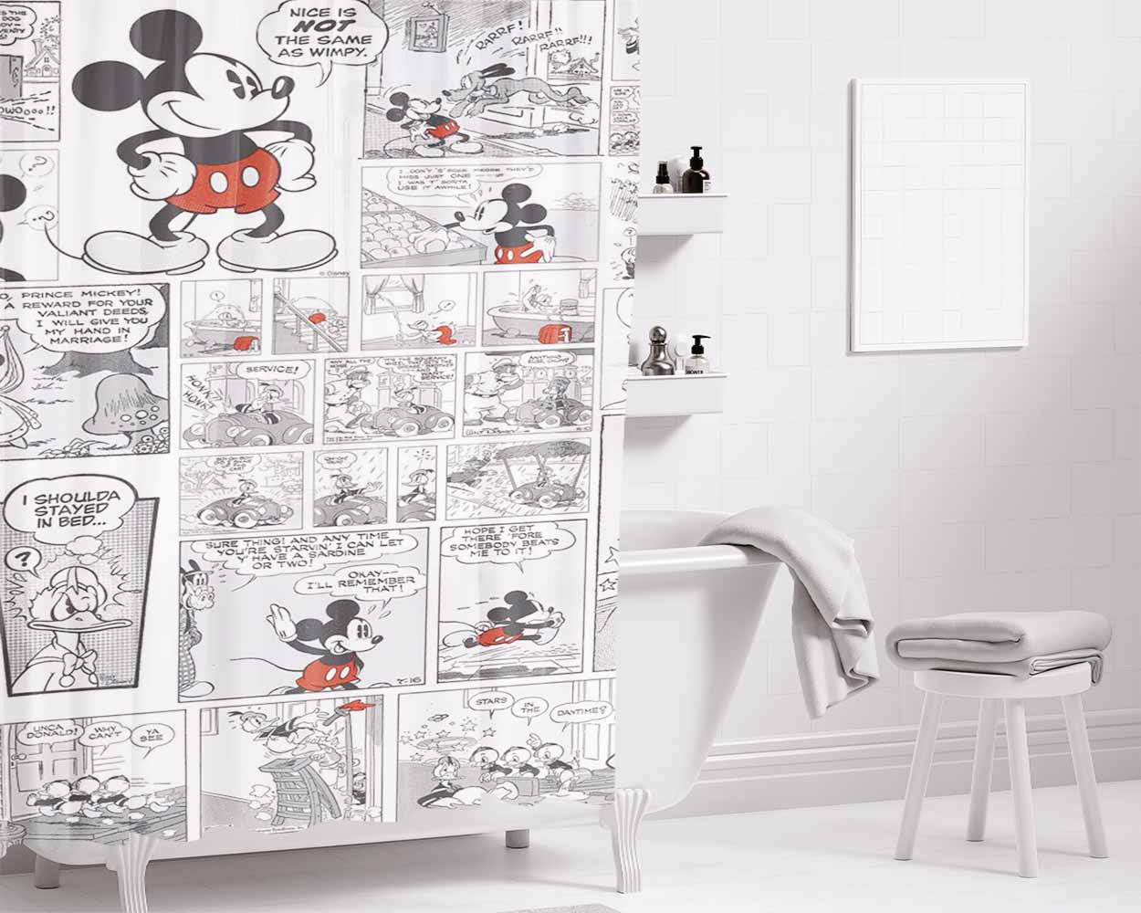 Mickey Disney Comic Bathroom Shower Curtain Fabric Waterproof | 66 X 72 Inch