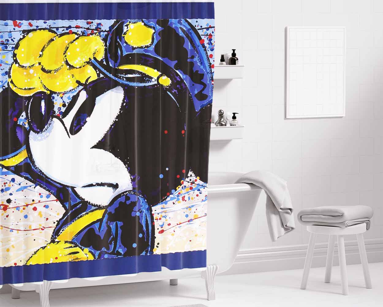 Mickey Disney Police Bathroom Shower Curtain Fabric Waterproof | 66 X 72 Inch