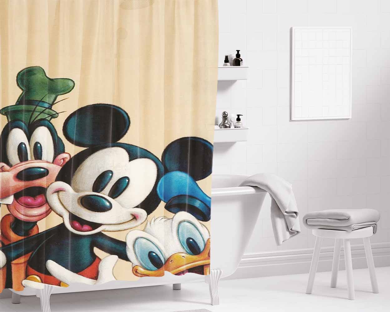 Mickey Donald Goofy Bathroom Shower Curtain Fabric Waterproof | 66 X 72 Inch