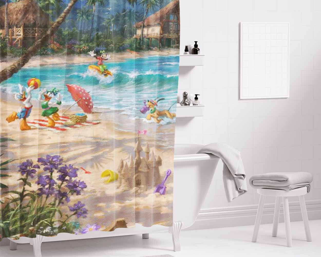 Mickey Friends Hawaii Bathroom Shower Curtain Fabric Waterproof | 66 X 72 Inch