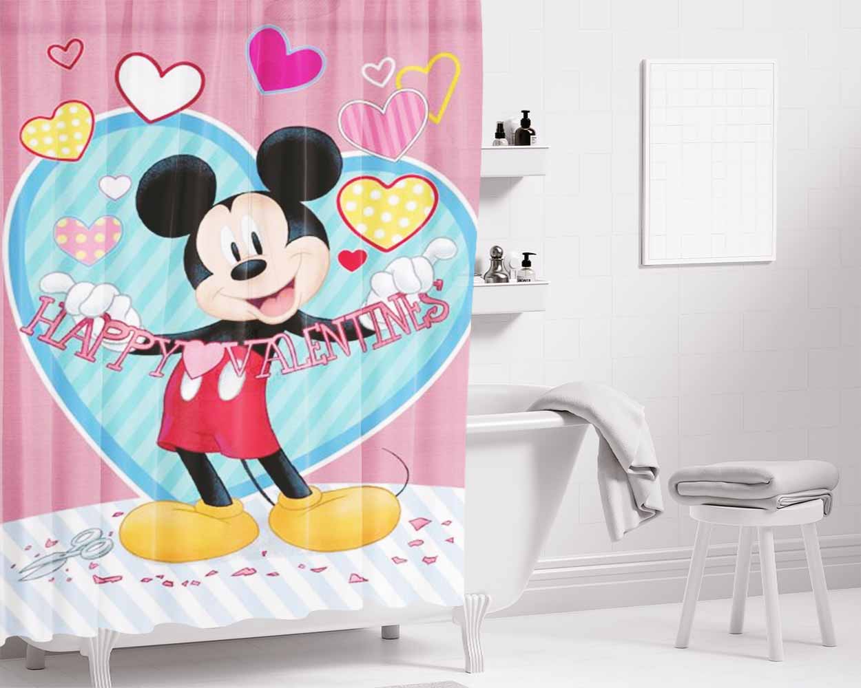Mickey Happy Valentine’S Bathroom Shower Curtain Fabric Waterproof | 66 X 72 Inch