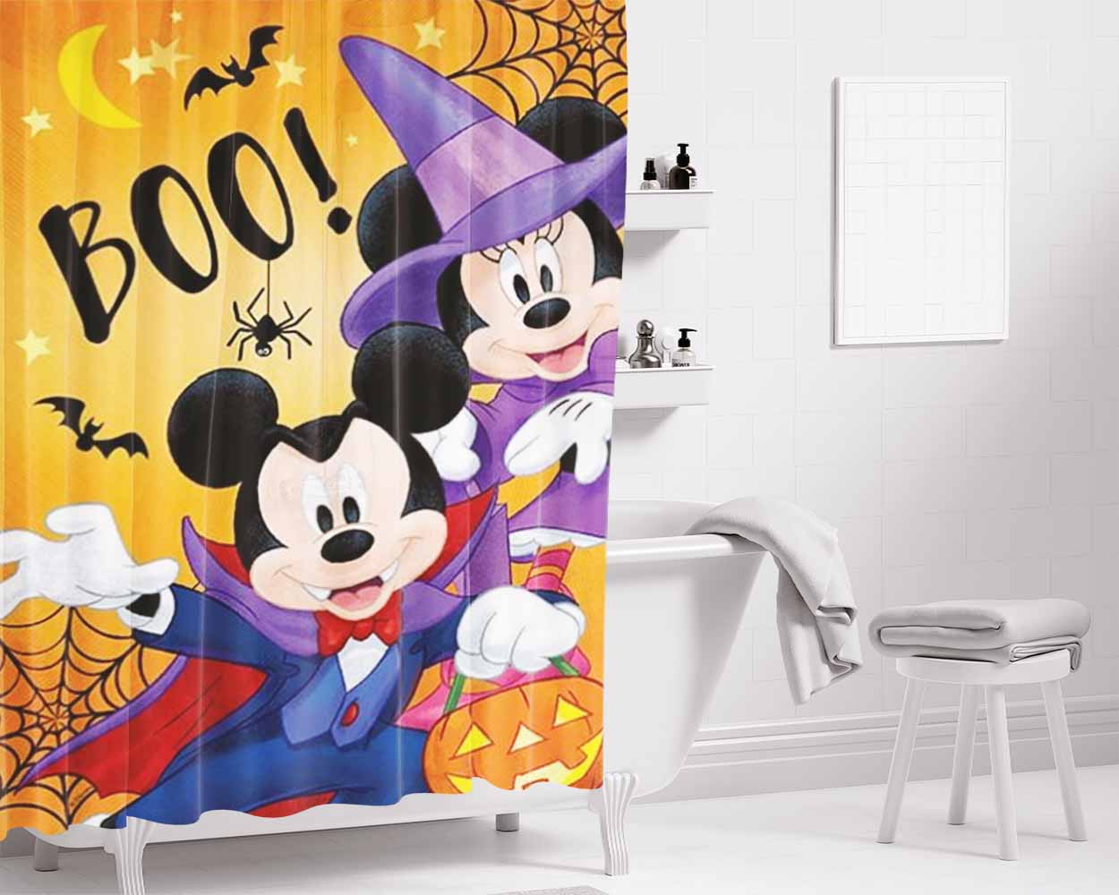 Mickey Minnie Boo Bathroom Shower Curtain Fabric Waterproof | 66 X 72 Inch