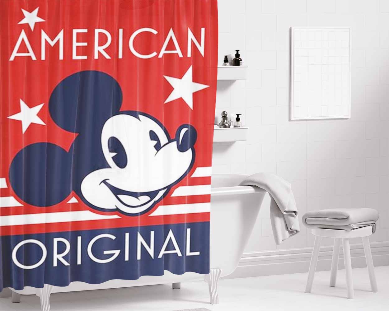 Mickey Mouse American Original Bathroom Shower Curtain Fabric Waterproof | 66 X 72 Inch