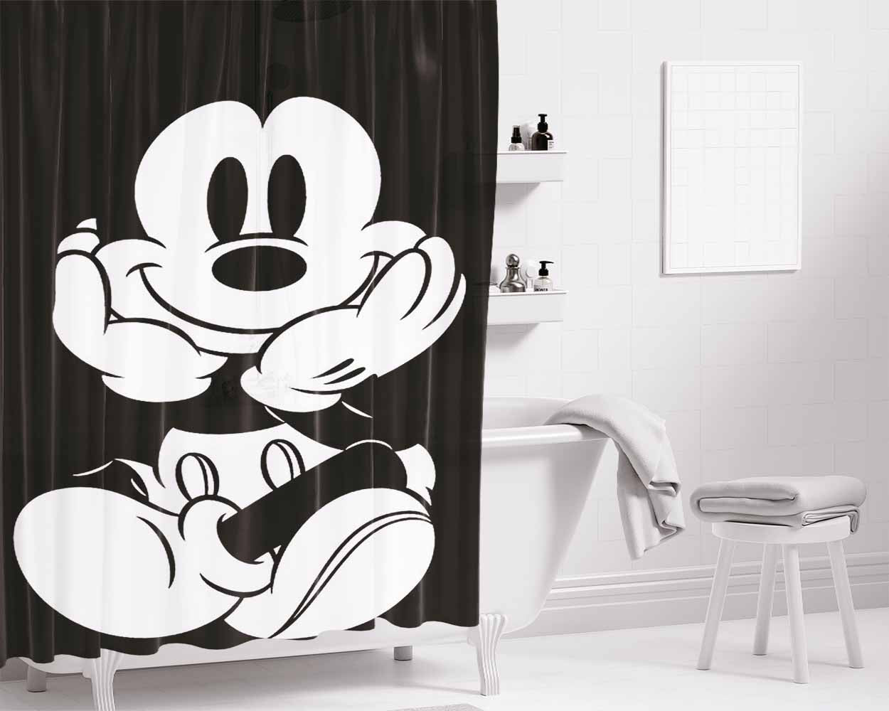 Mickey Mouse Black White Bathroom Shower Curtain Fabric Waterproof | 66 X 72 Inch