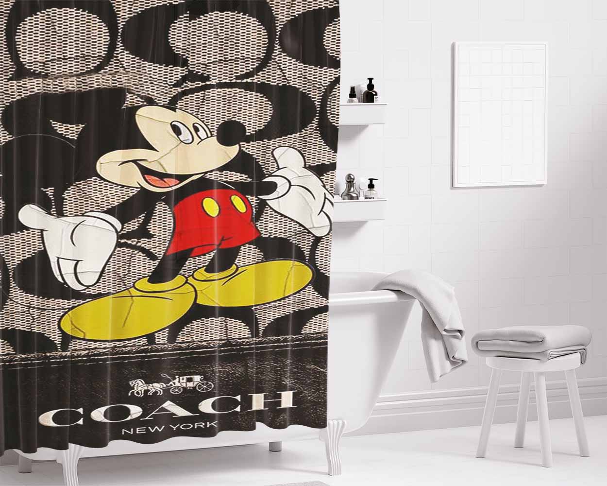 Mickey Mouse Coach New York Bathroom Shower Curtain Fabric Waterproof | 66 X 72 Inch