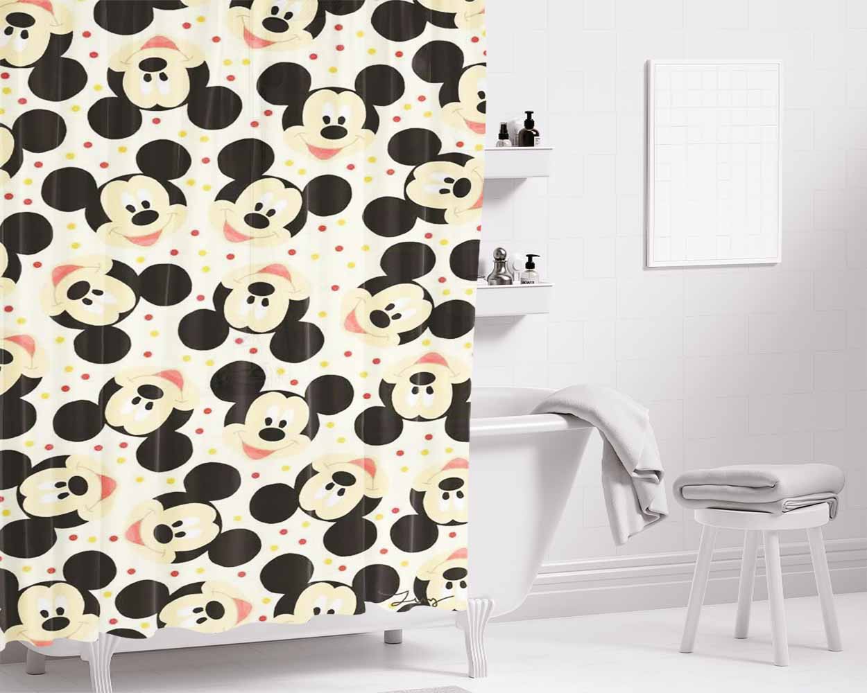 Mickey Mouse Disney Pattern Bathroom Shower Curtain Fabric Waterproof | 66 X 72 Inch