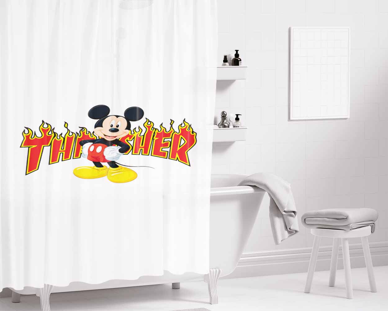 Mickey Mouse Disney Thrasher Bathroom Shower Curtain Fabric Waterproof | 66 X 72 Inch