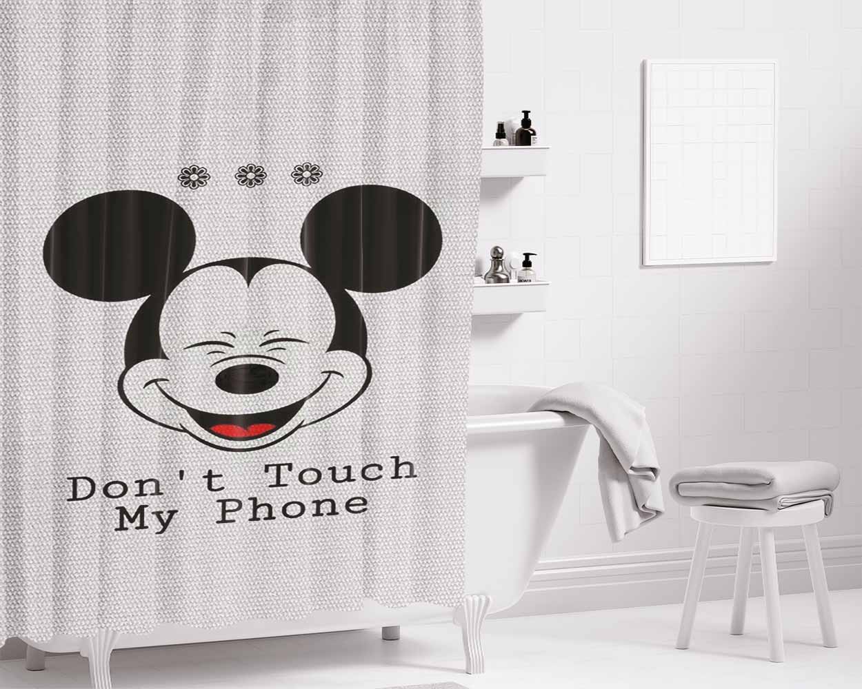 Mickey Mouse Saying Dont Touch My Bathroom Shower Curtain Fabric Waterproof | 66 X 72 Inch