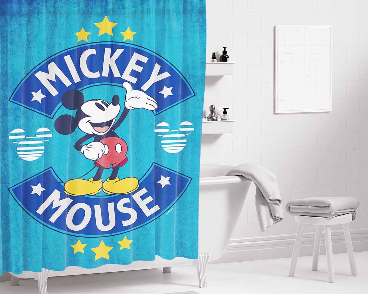 Mickey Mouse Stars Bathroom Shower Curtain Fabric Waterproof | 66 X 72 Inch