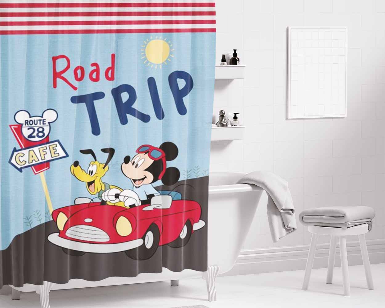 Mickey Road Trip Bathroom Shower Curtain Fabric Waterproof | 66 X 72 Inch