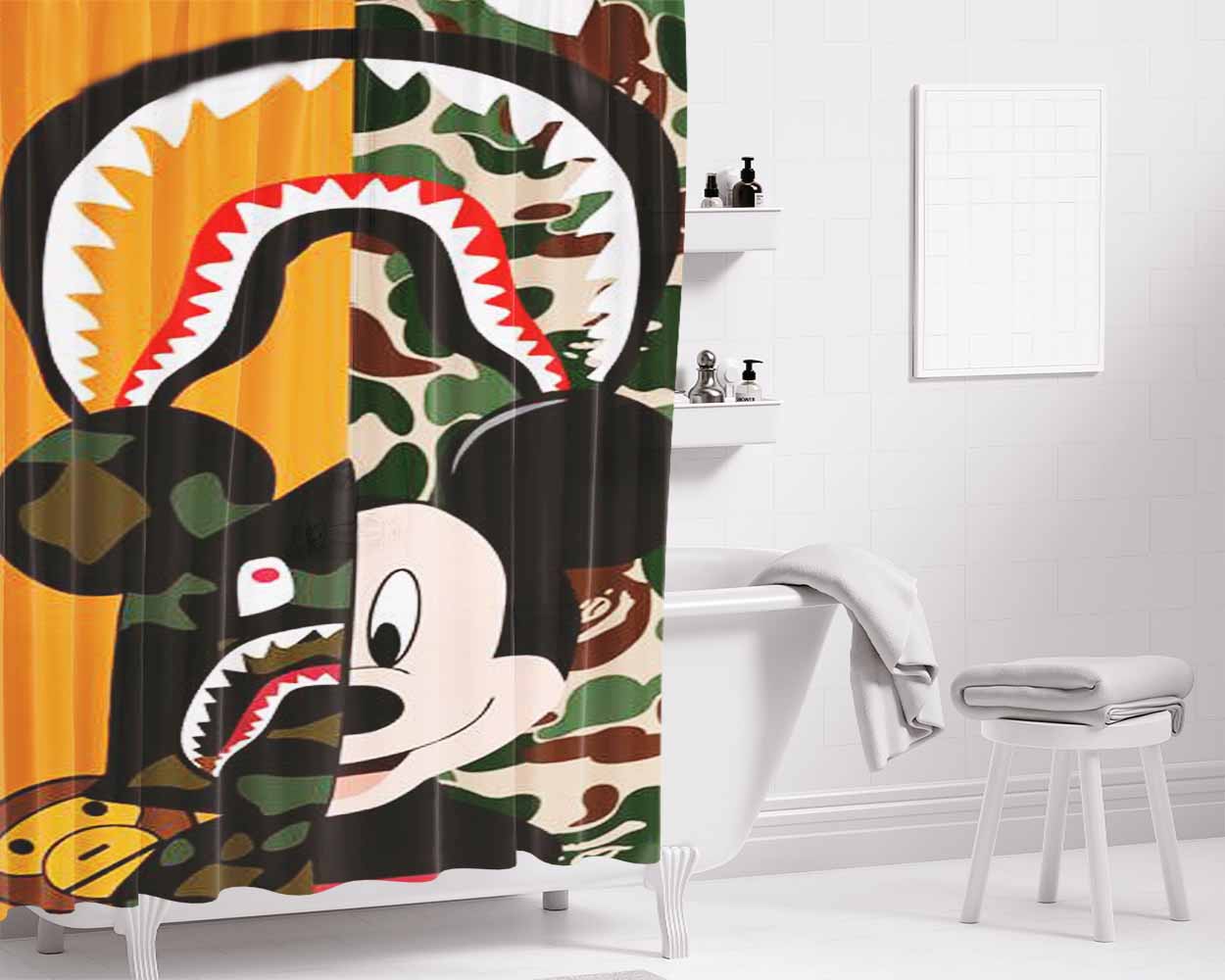 Mickey Wear A Bape Bathroom Shower Curtain Fabric Waterproof | 66 X 72 Inch