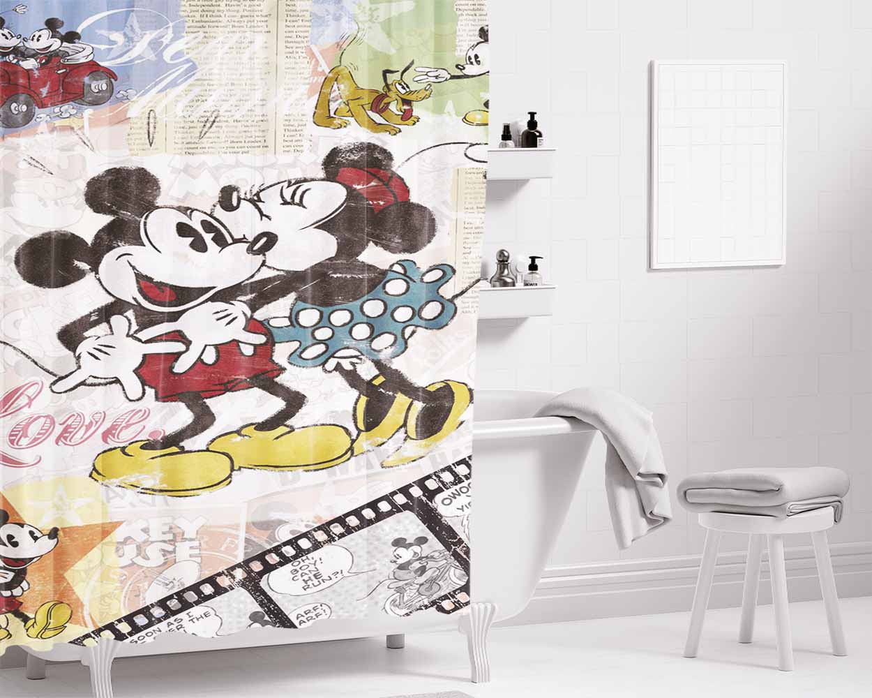 Minnie And Mickey Mouse Bathroom Shower Curtain Fabric Waterproof | 66 X 72 Inch