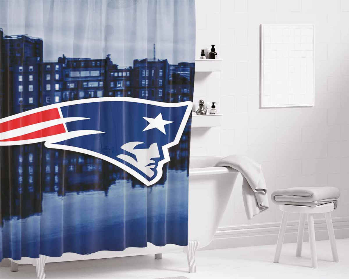 New England Patriots Emblem Bathroom Shower Curtain Fabric Waterproof | 66 X 72 Inch