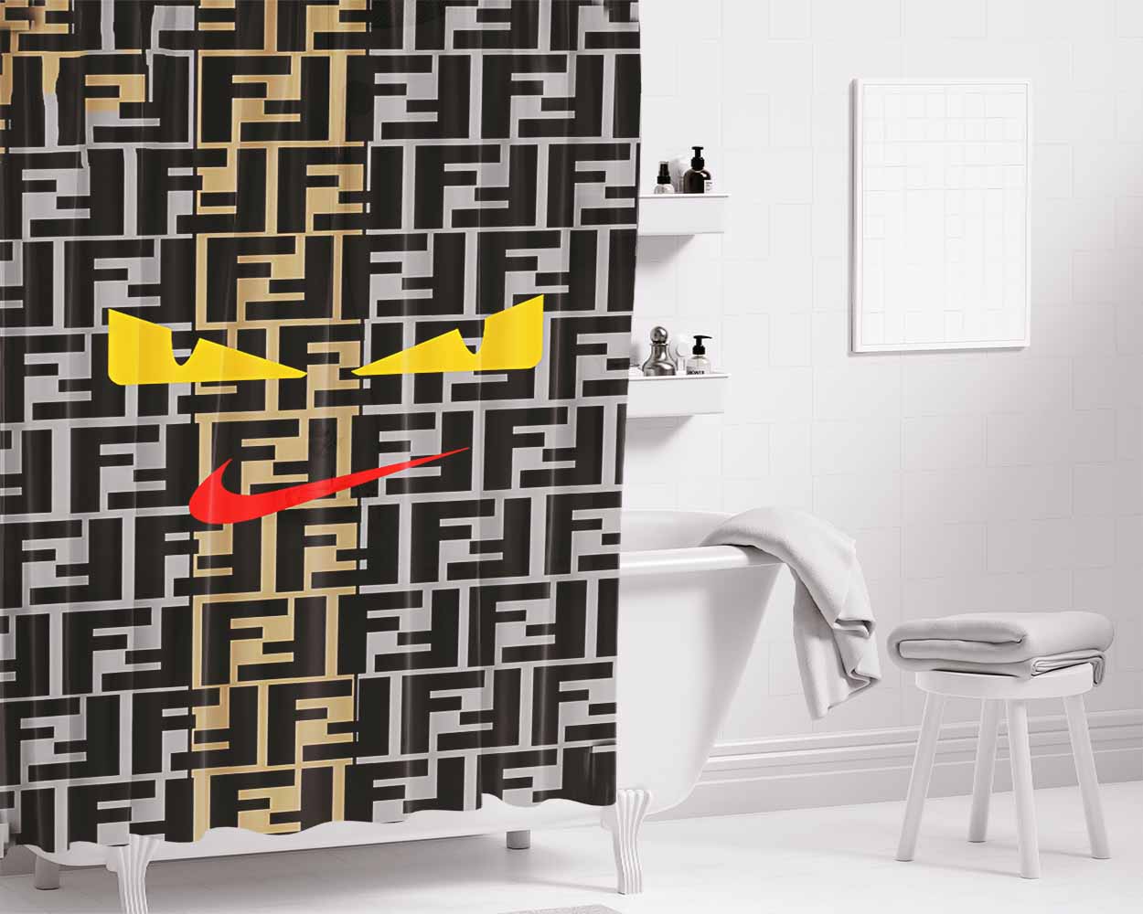 Nike Fendi Roma Eyes Bathroom Shower Curtain Fabric Waterproof | 66 X 72 Inch