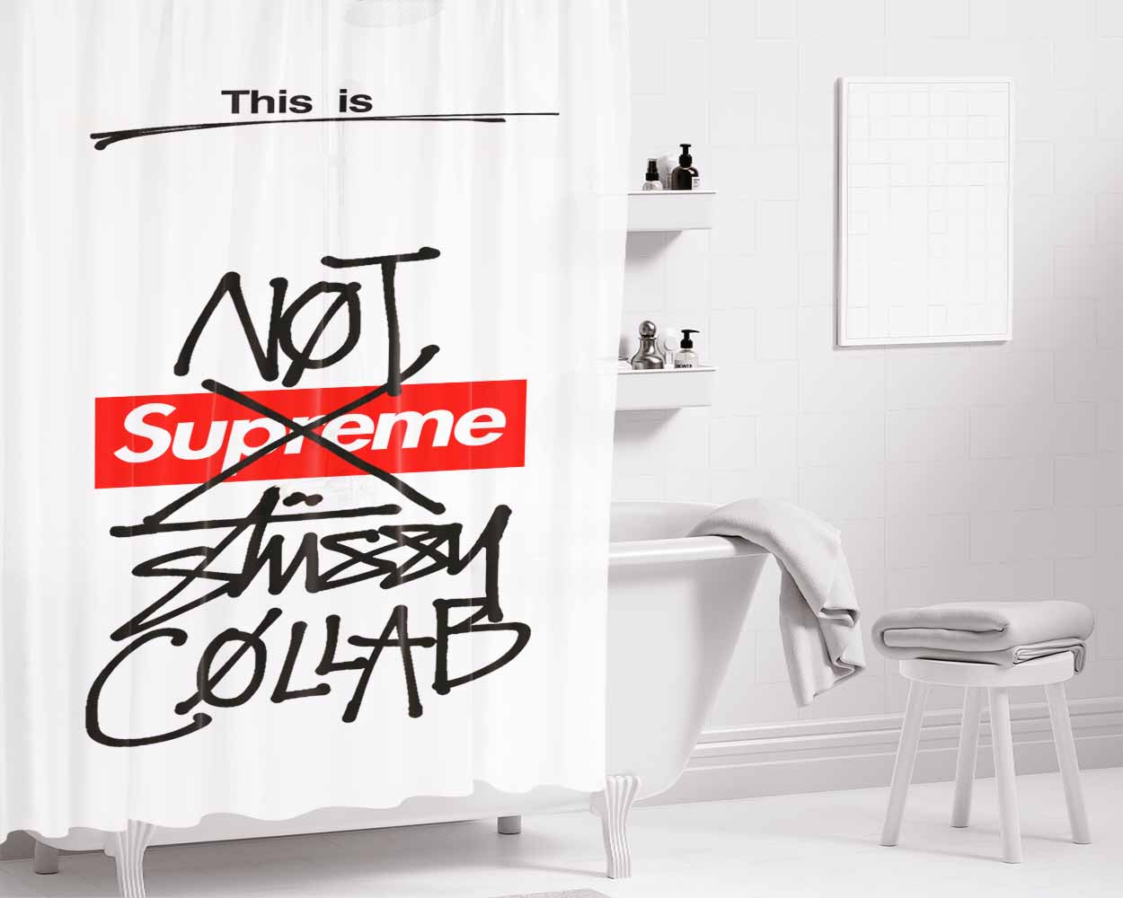 Not Supreme Stussy Collab Bathroom Shower Curtain Fabric Waterproof | 66 X 72 Inch