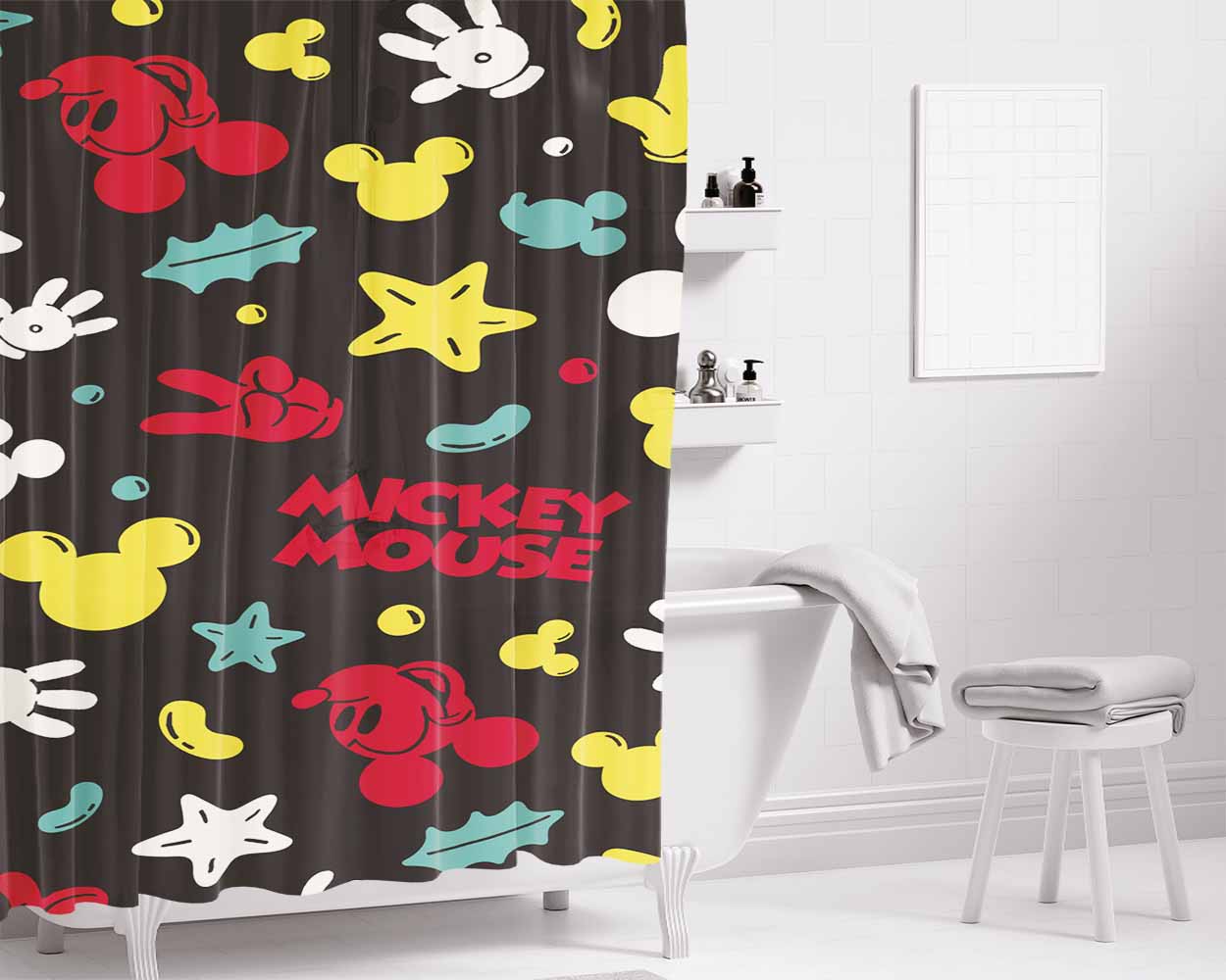 Pattern Mickey Mouse Bathroom Shower Curtain Fabric Waterproof | 66 X 72 Inch