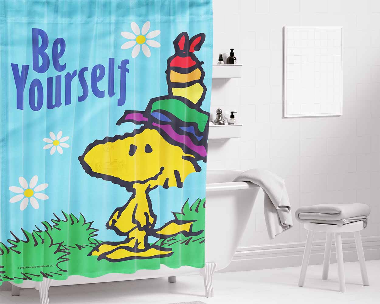 Peanuts Be Yourself Woodstock Bathroom Shower Curtain Fabric Waterproof | 66 X 72 Inch