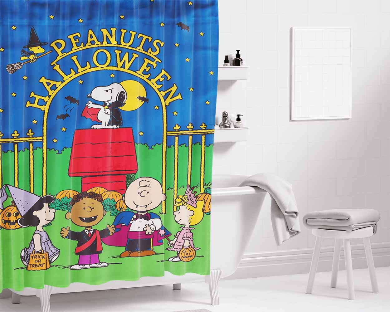 Peanuts Halloween Bathroom Shower Curtain Fabric Waterproof | 66 X 72 Inch