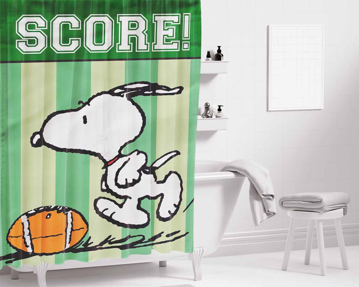 Peanuts Snoopy Football Bathroom Shower Curtain Fabric Waterproof | 66 X 72 Inch