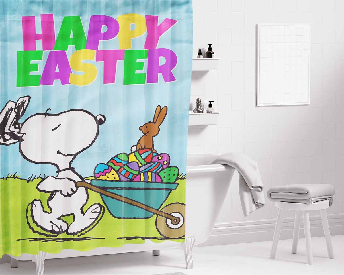 Peanuts Snoopy Happy Easter Bathroom Shower Curtain Fabric Waterproof | 66 X 72 Inch