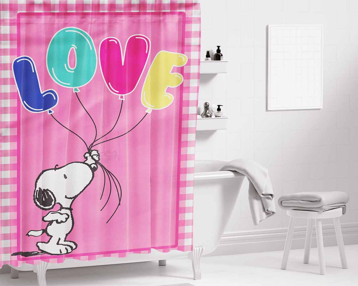 Peanuts Snoopy Valentines Bathroom Shower Curtain Fabric Waterproof | 66 X 72 Inch