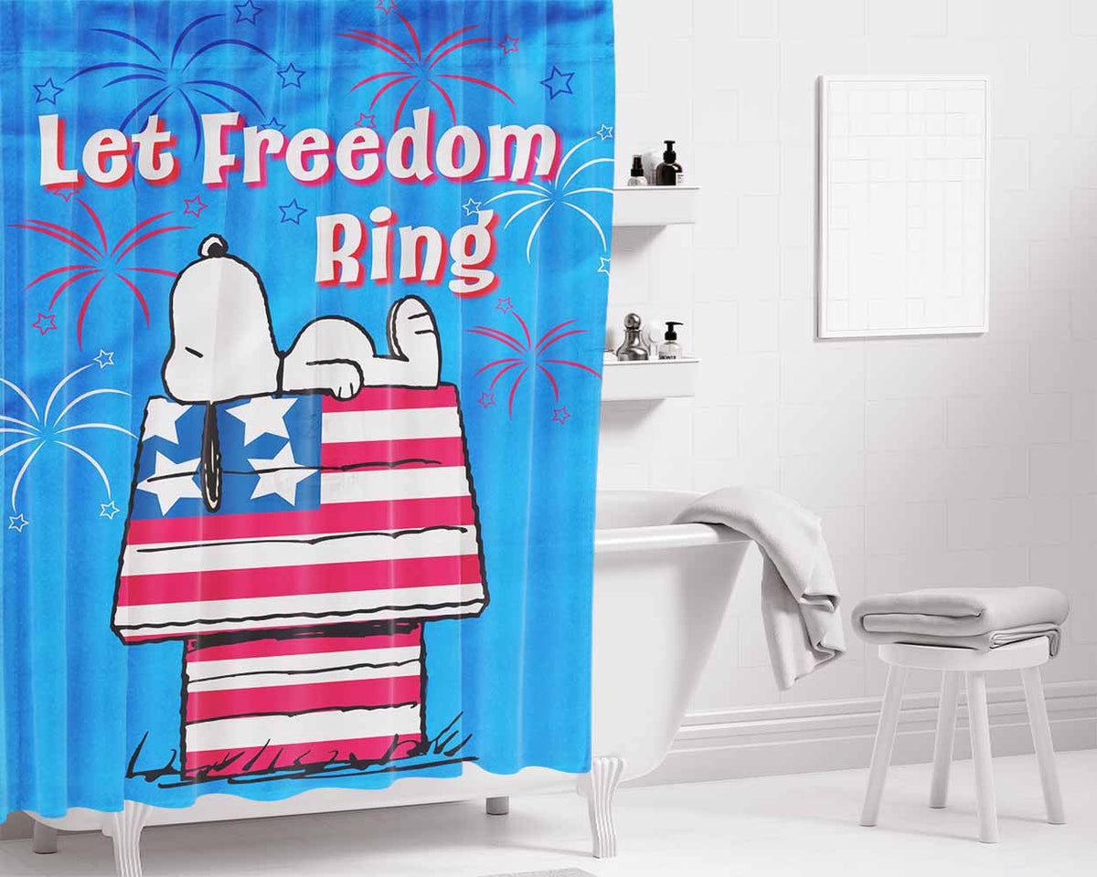 Peanuts Stars & Stripes Doghouse Bathroom Shower Curtain Fabric Waterproof | 66 X 72 Inch
