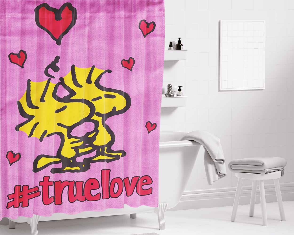 Peanuts Valentines Day Woodstock Bathroom Shower Curtain Fabric Waterproof | 66 X 72 Inch