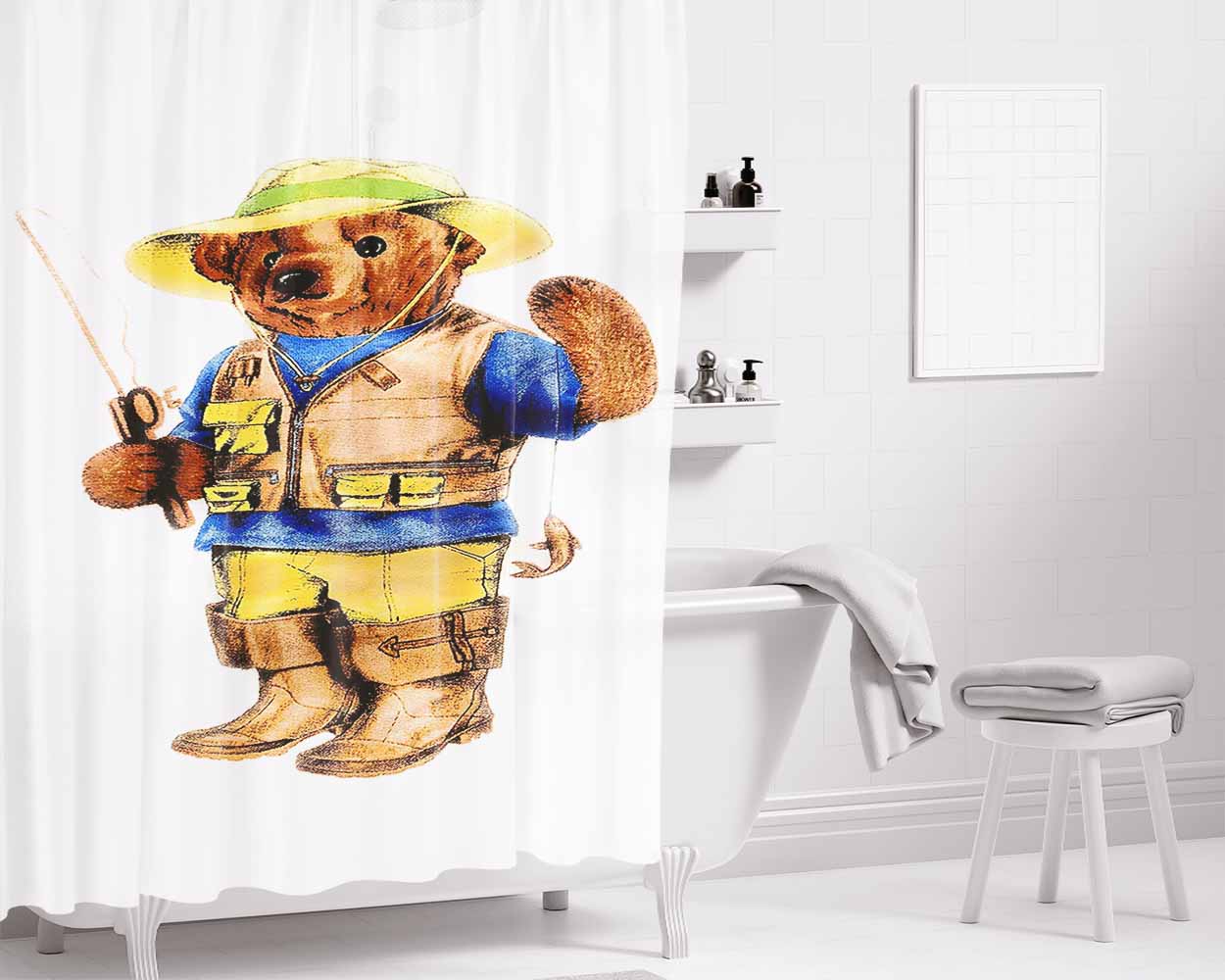 Polo Bear Fishing Bathroom Shower Curtain Fabric Waterproof | 66 X 72 Inch