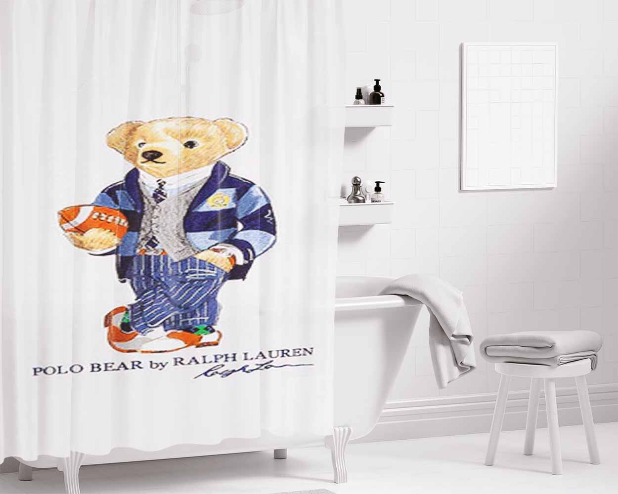 Polo Bear Ralph Lauren Bathroom Shower Curtain Fabric Waterproof | 66 X 72 Inch
