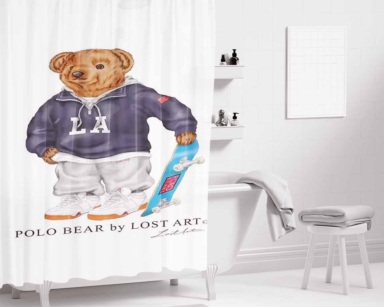 Polo Bear Skate Bathroom Shower Curtain Fabric Waterproof | 66 X 72 Inch